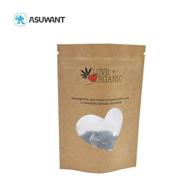 Customized enprime ziplock plat anba sak papye kraft ak fenèt klè