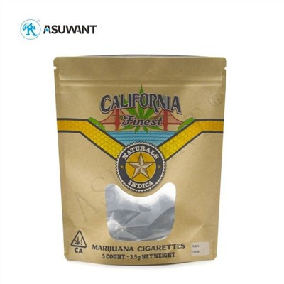 3.5g anbalaj raje ma mawon kraft papye anbalaj sak zip ak fenèt