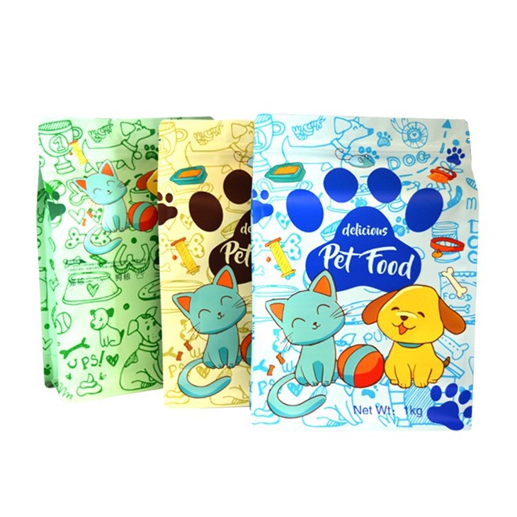 OEM koutim logo plastik plat anba sak bò gusset ziplock bèt kay chat chen manje anbalaj sak