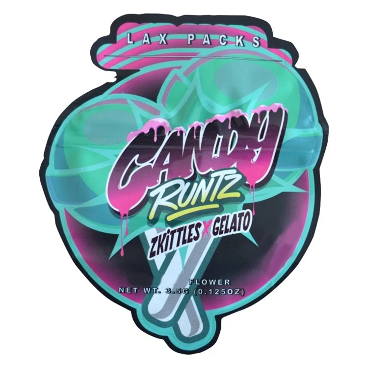 Resealable Special Shape Die Cut Holographic Zip Lock Smell Proof 3.5g Mylar Bags