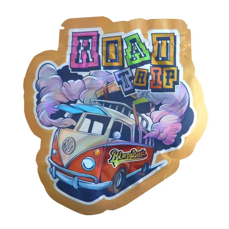 Resealable Special Shape Die Cut Holographic Zip Lock Smell Proof 3.5g Mylar Bags